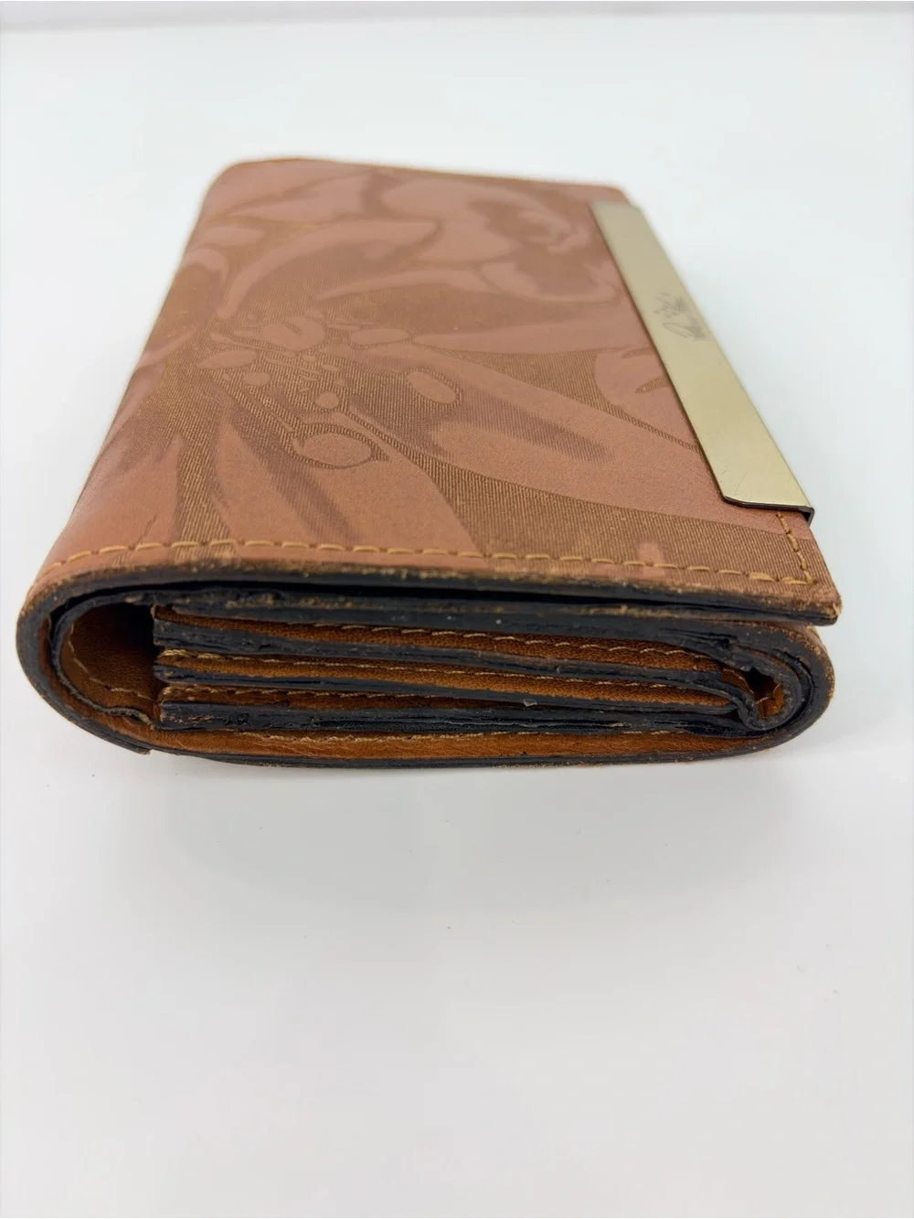 PATRICIA NASH CAMETTI Leather Trifold Wallet Clutch brown tan tooled embossed